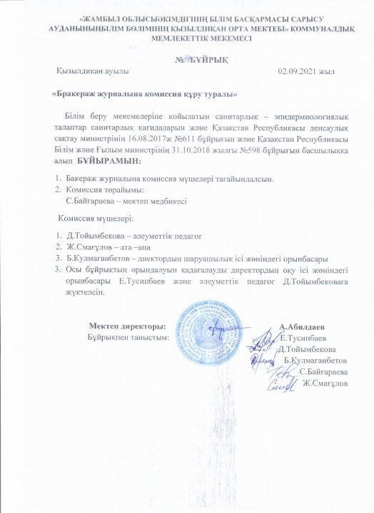 Бракераж журналының комиссия мүшелері
