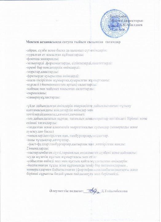 Мектеп асханасында сатуға тыйым салынған тағамдар
