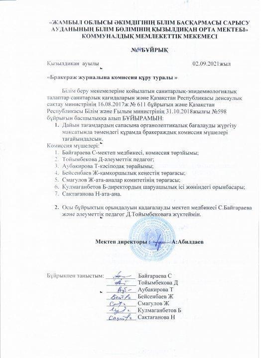 Бракераж журналына комиссия құру туралы
