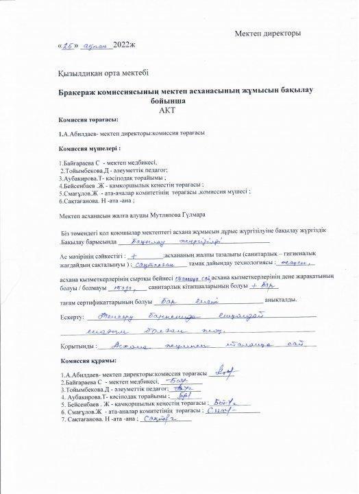Бракераж комиссиясының ақпан айындағы АКТ-сі