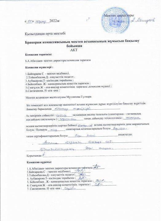Асхана жұмысын бақылау АКТ-сі