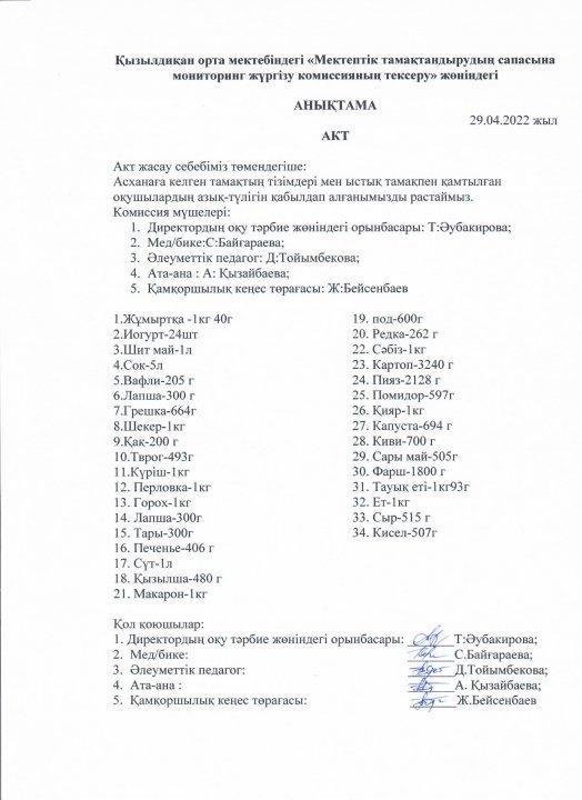 Асхана тамақтарына бақылау АКТ-сі