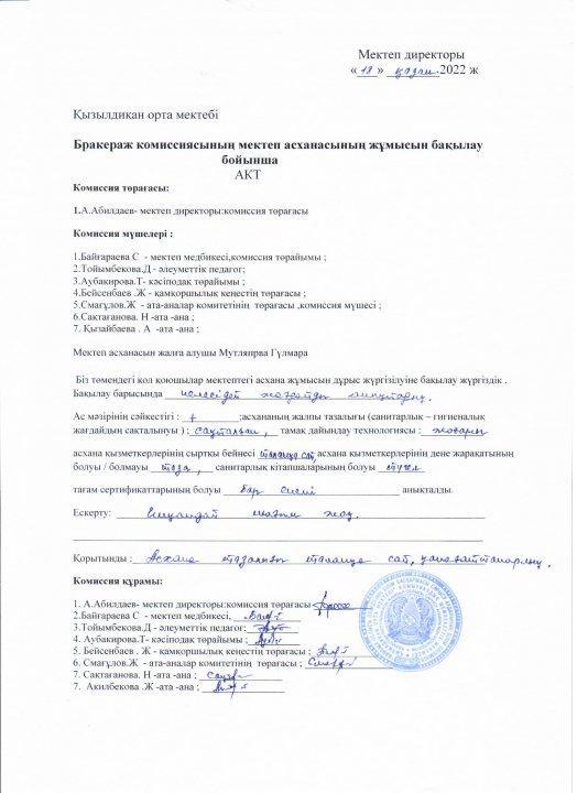 Бракераж және мониторниг акт-сі