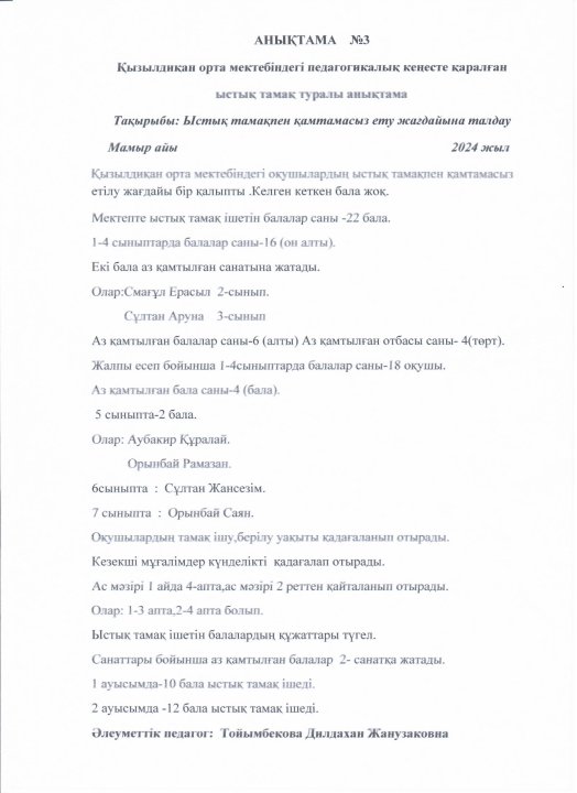 Пед.кеңесте қаралған ыстық тамақ туралы анықтама